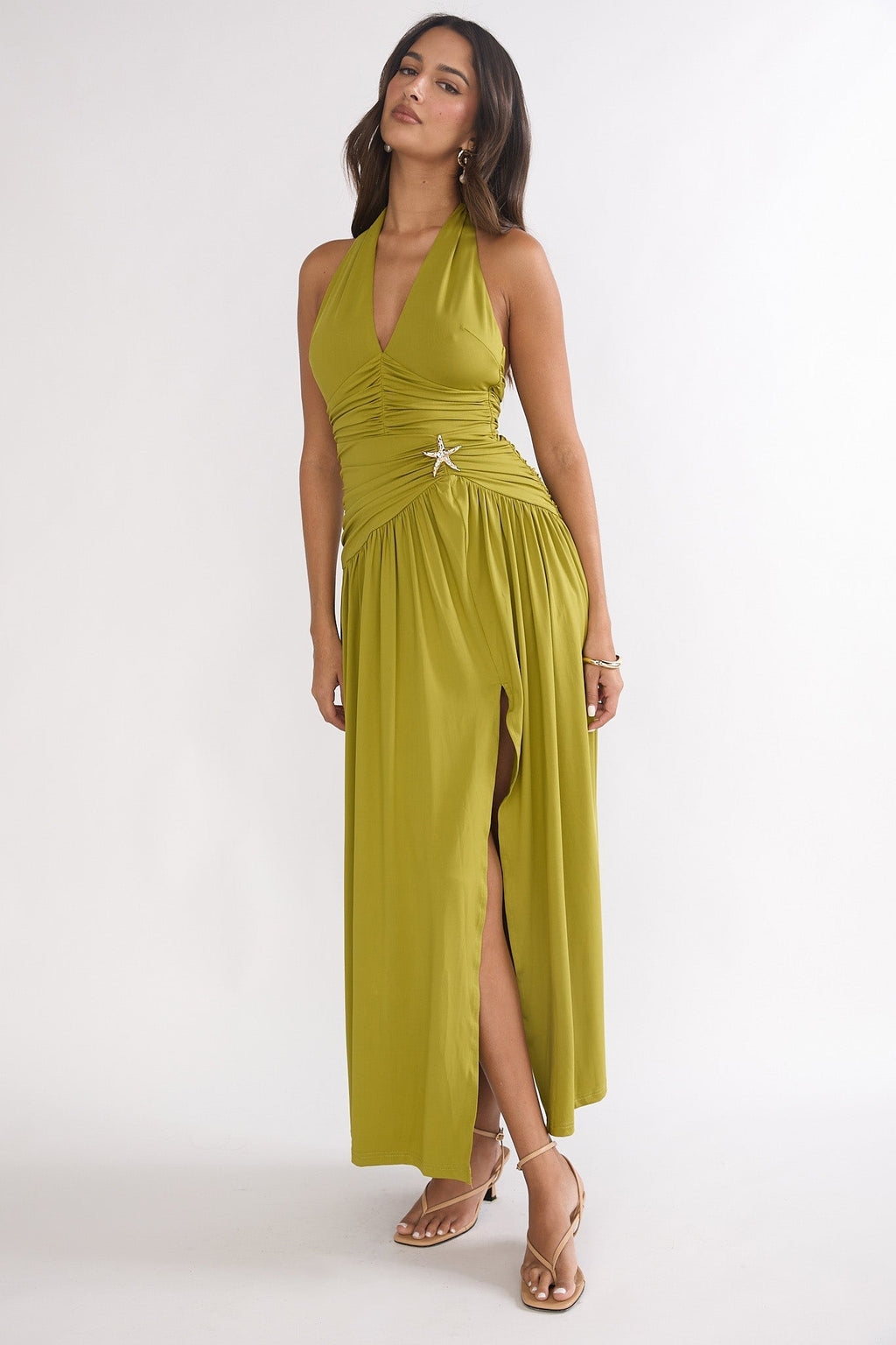 Nightbloom Halter Maxi Dress Olive