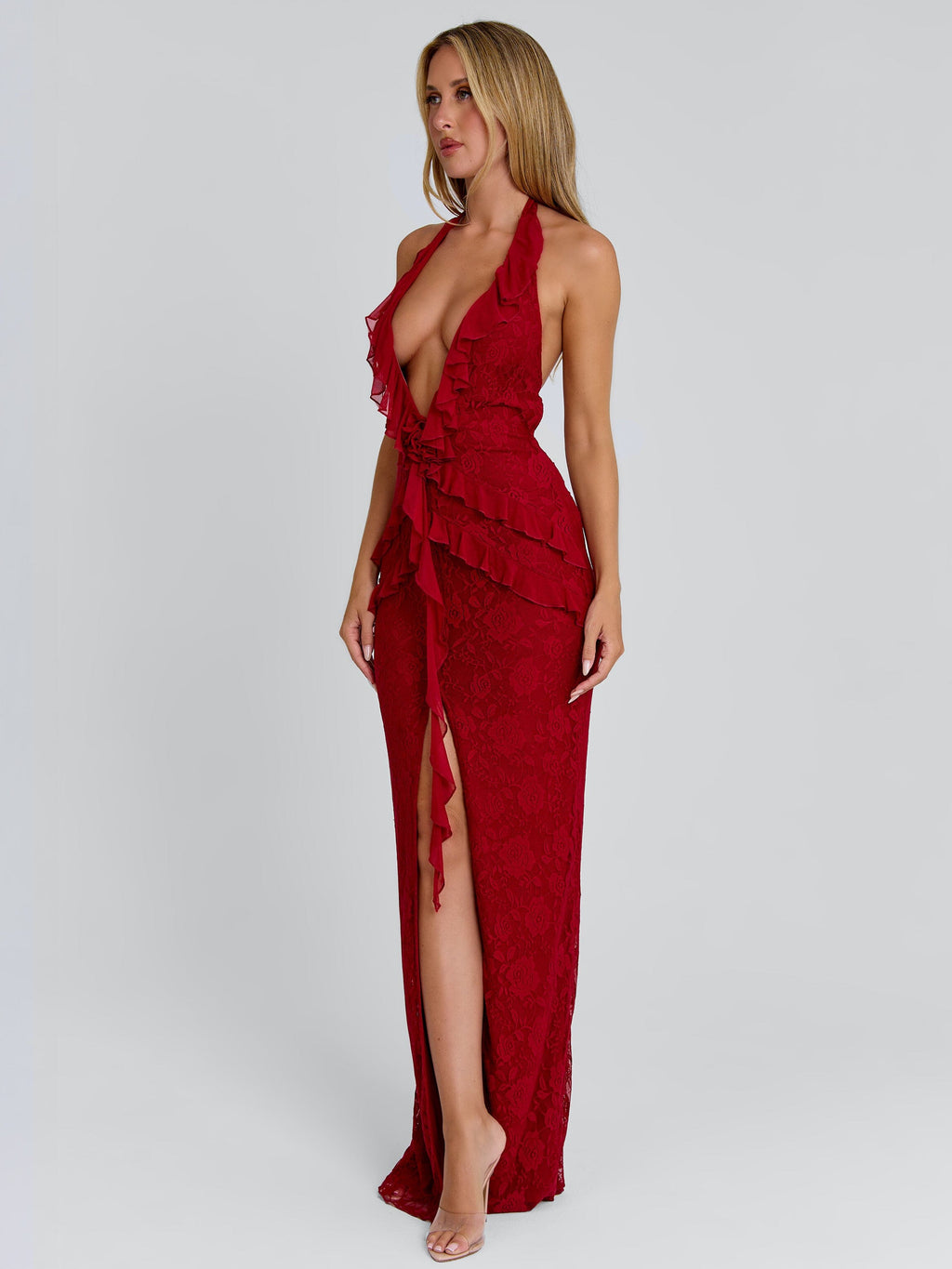 Novell Lace Halter Maxi Dress