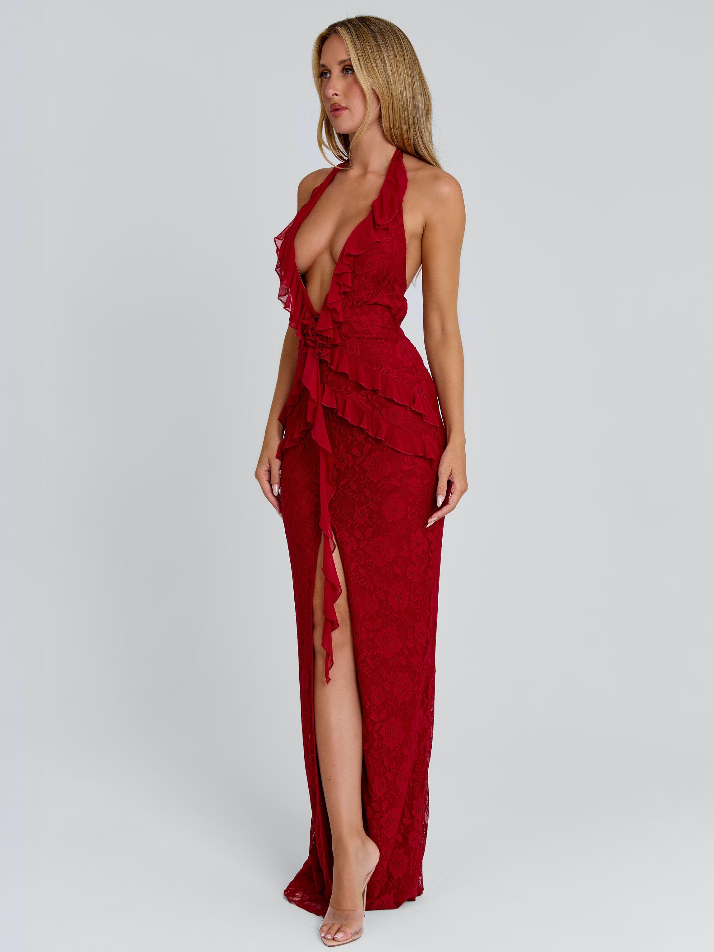 Novell Lace Halter Maxi Dress