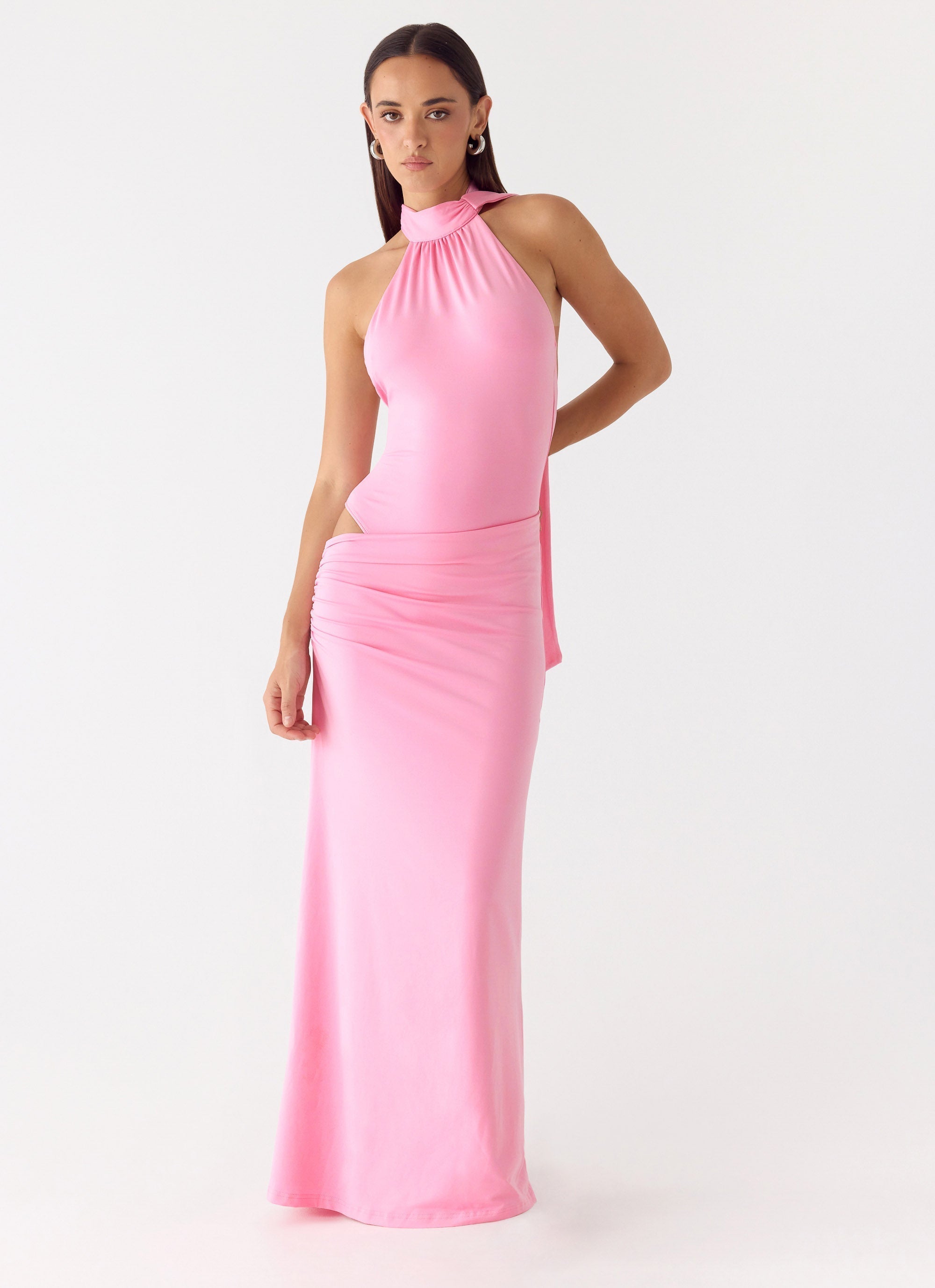 On My Way Bodysuit Maxi Dress Pink