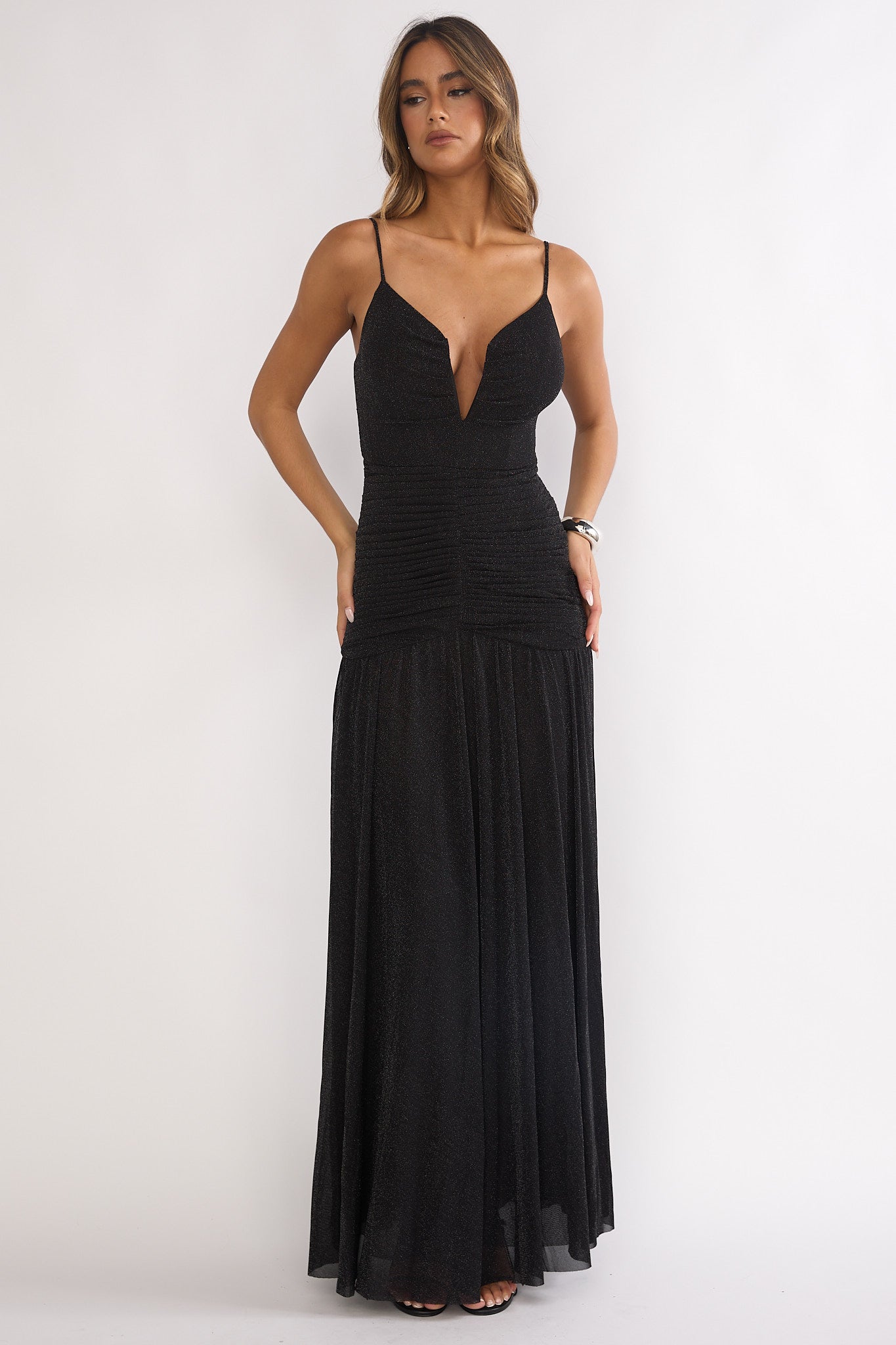 Orizel Pintuck Maxi Dress Black