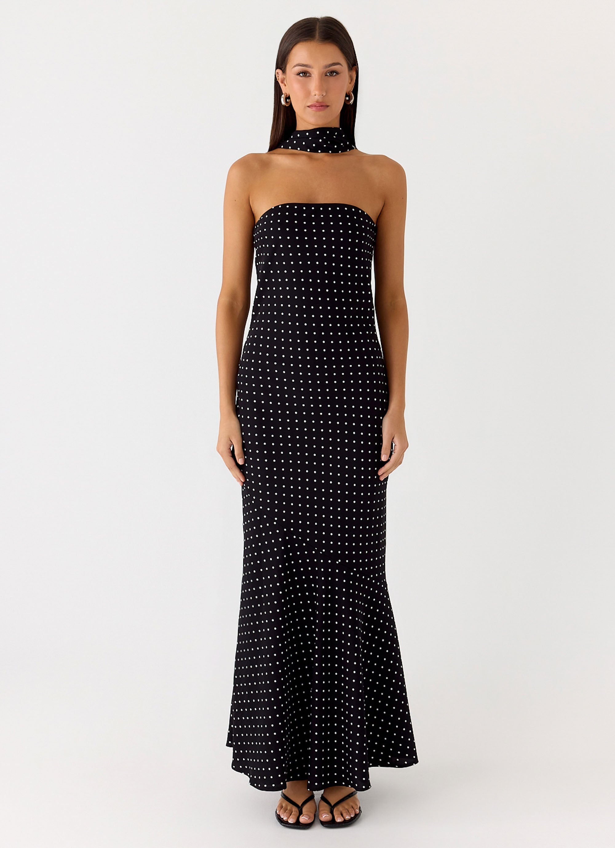 Pagoda Maxi Dress Black Polkadot