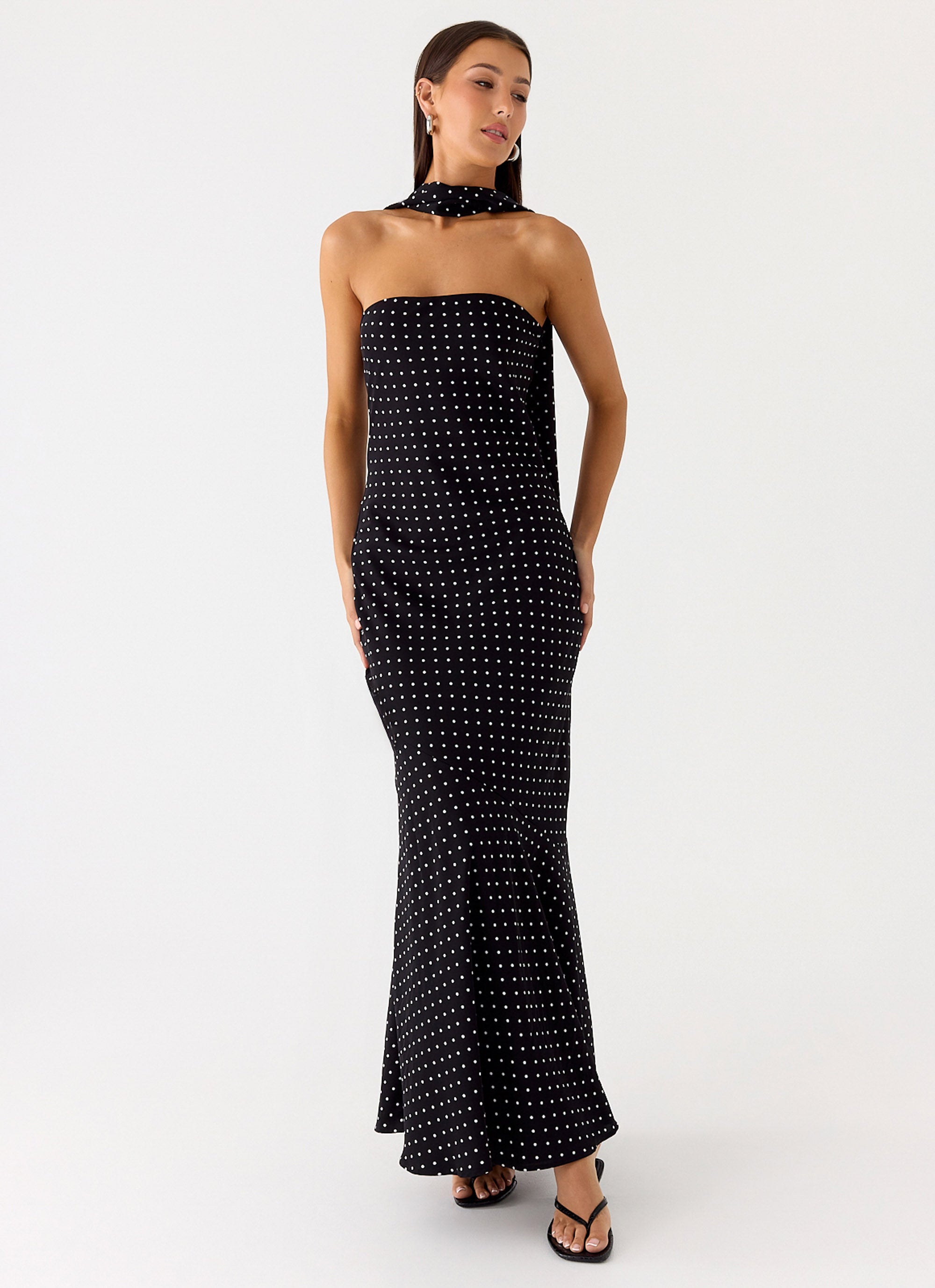 Pagoda Maxi Dress Black Polkadot
