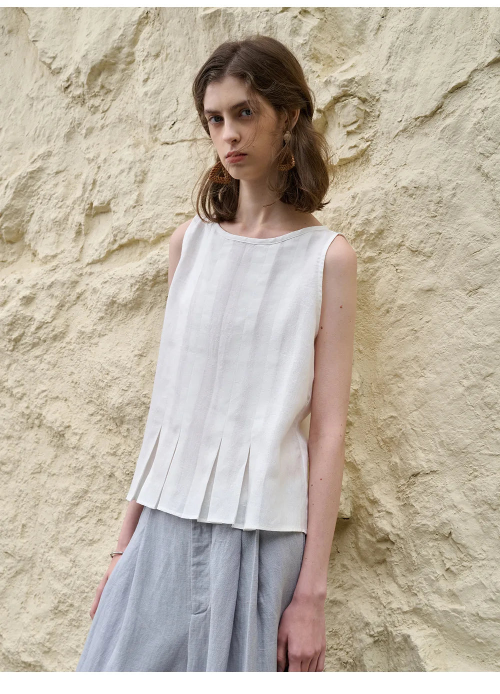 Pleated Hem Linen Top