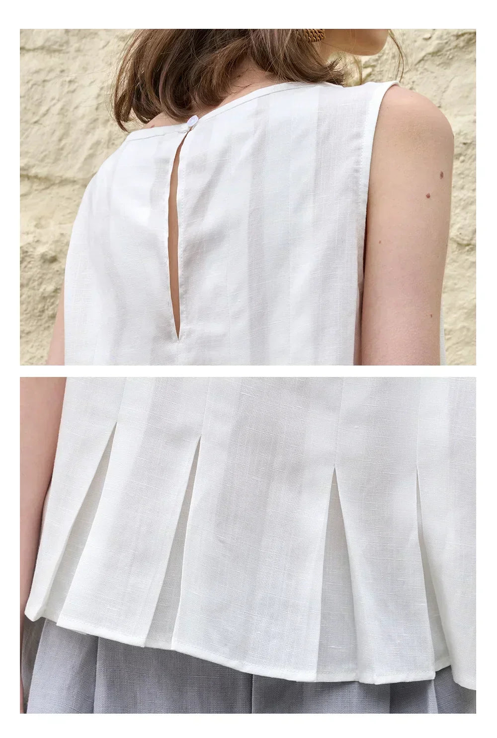 Pleated Hem Linen Top