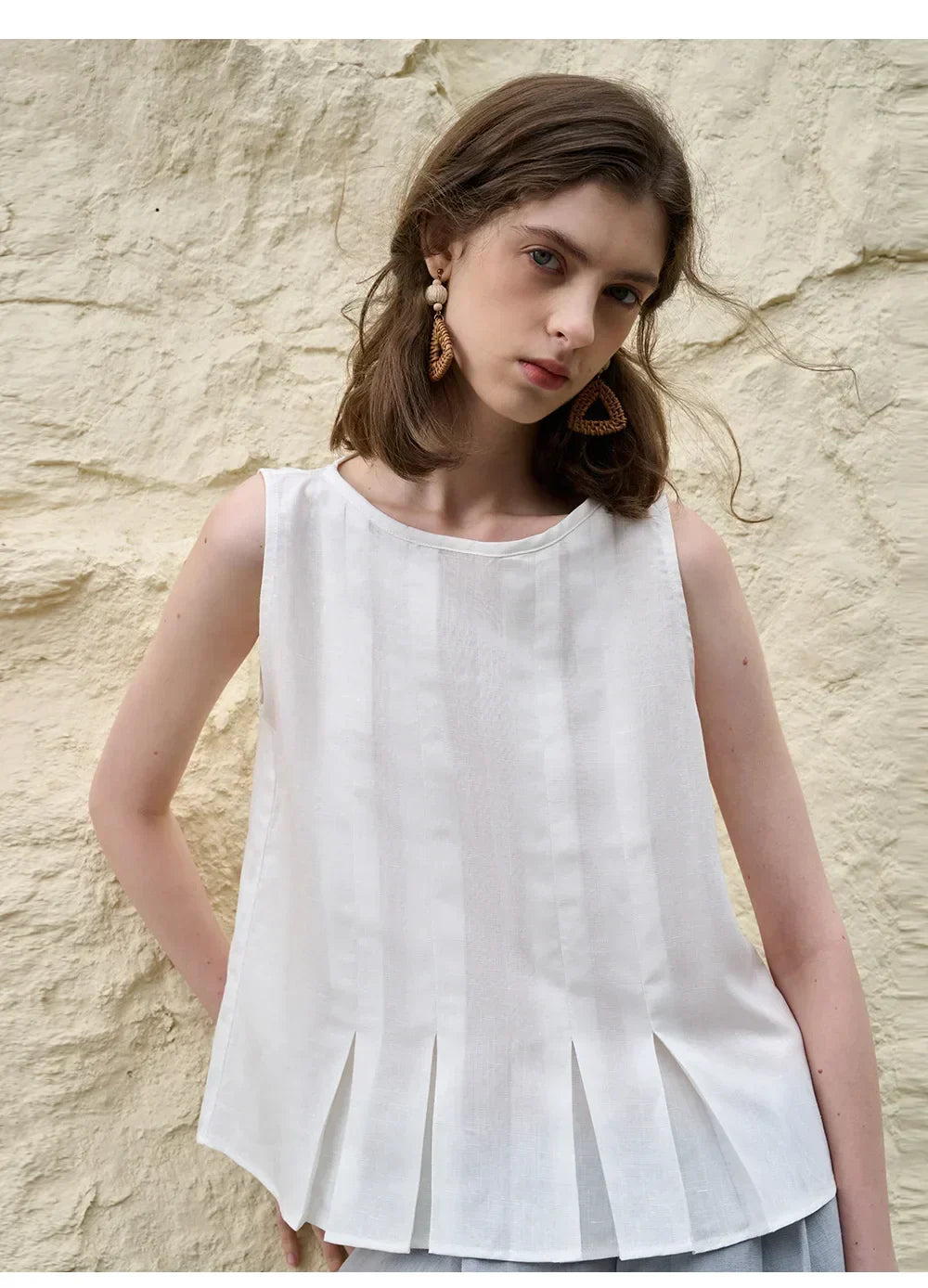 Pleated Hem Linen Top