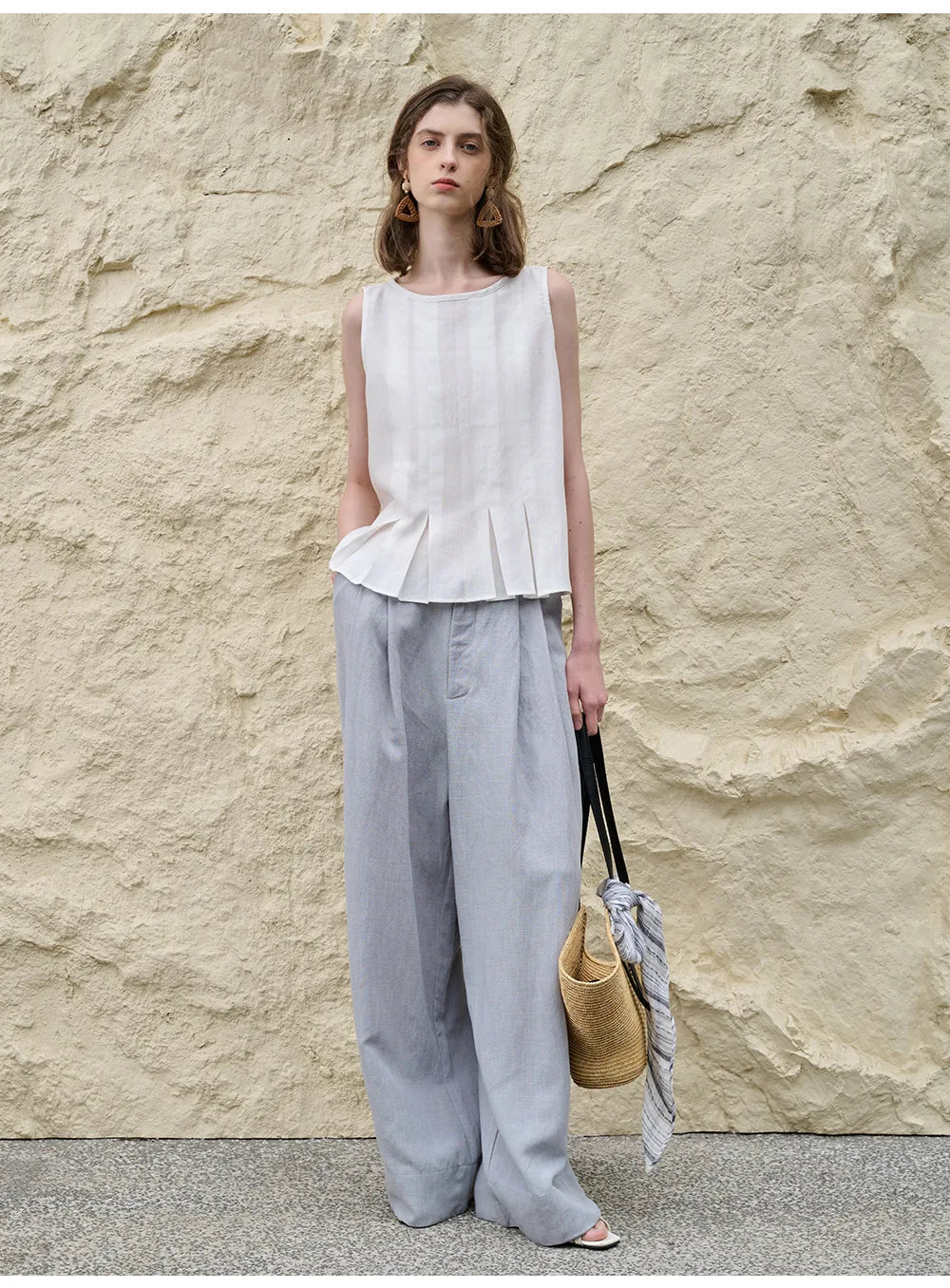 Pleated Hem Linen Top