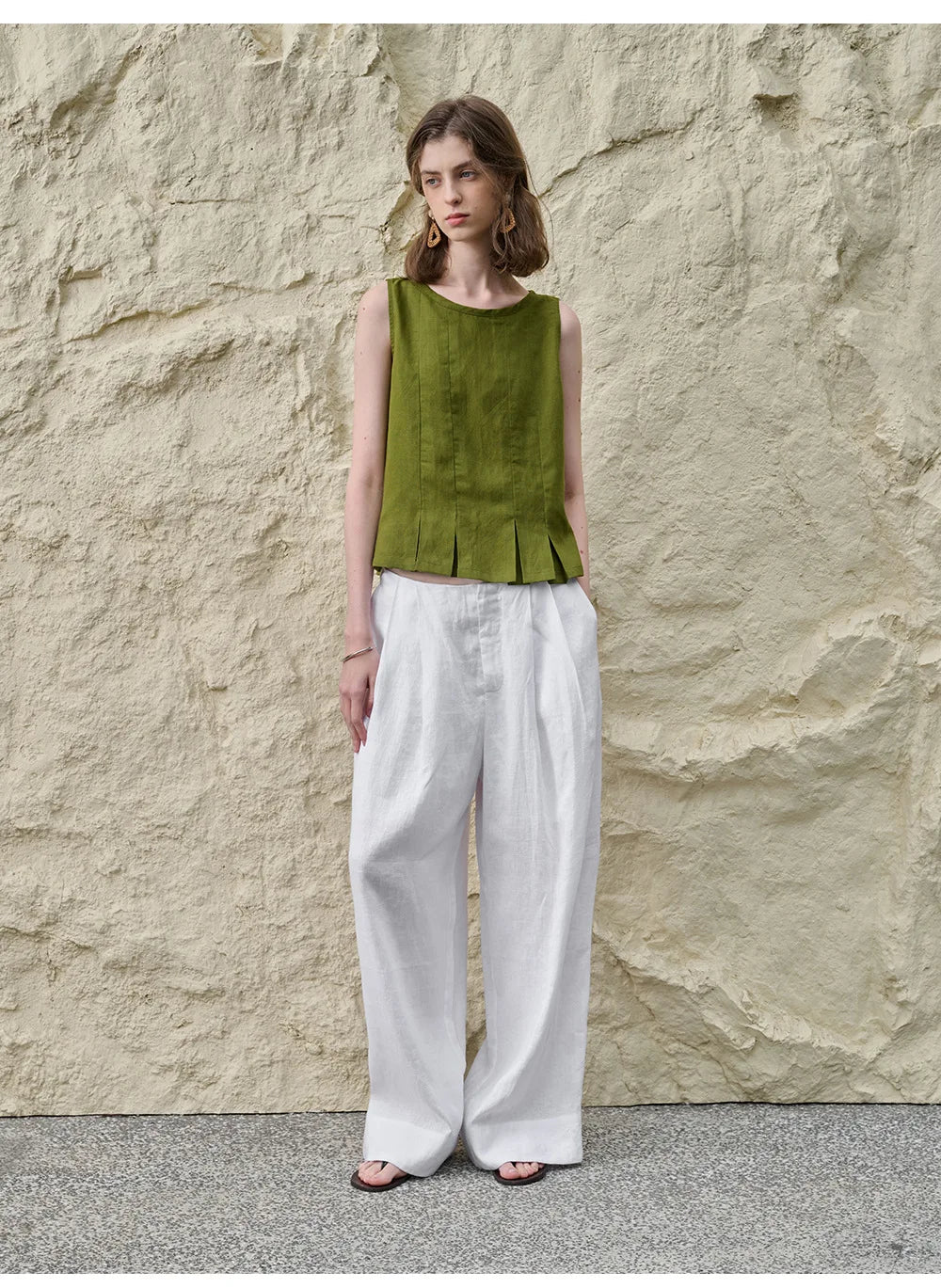 Pleated Hem Linen Top