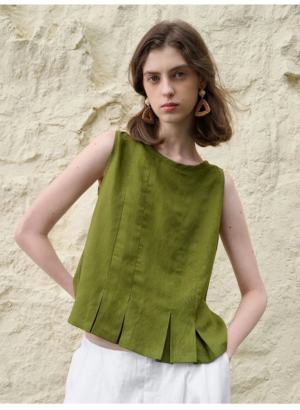 Pleated Hem Linen Top