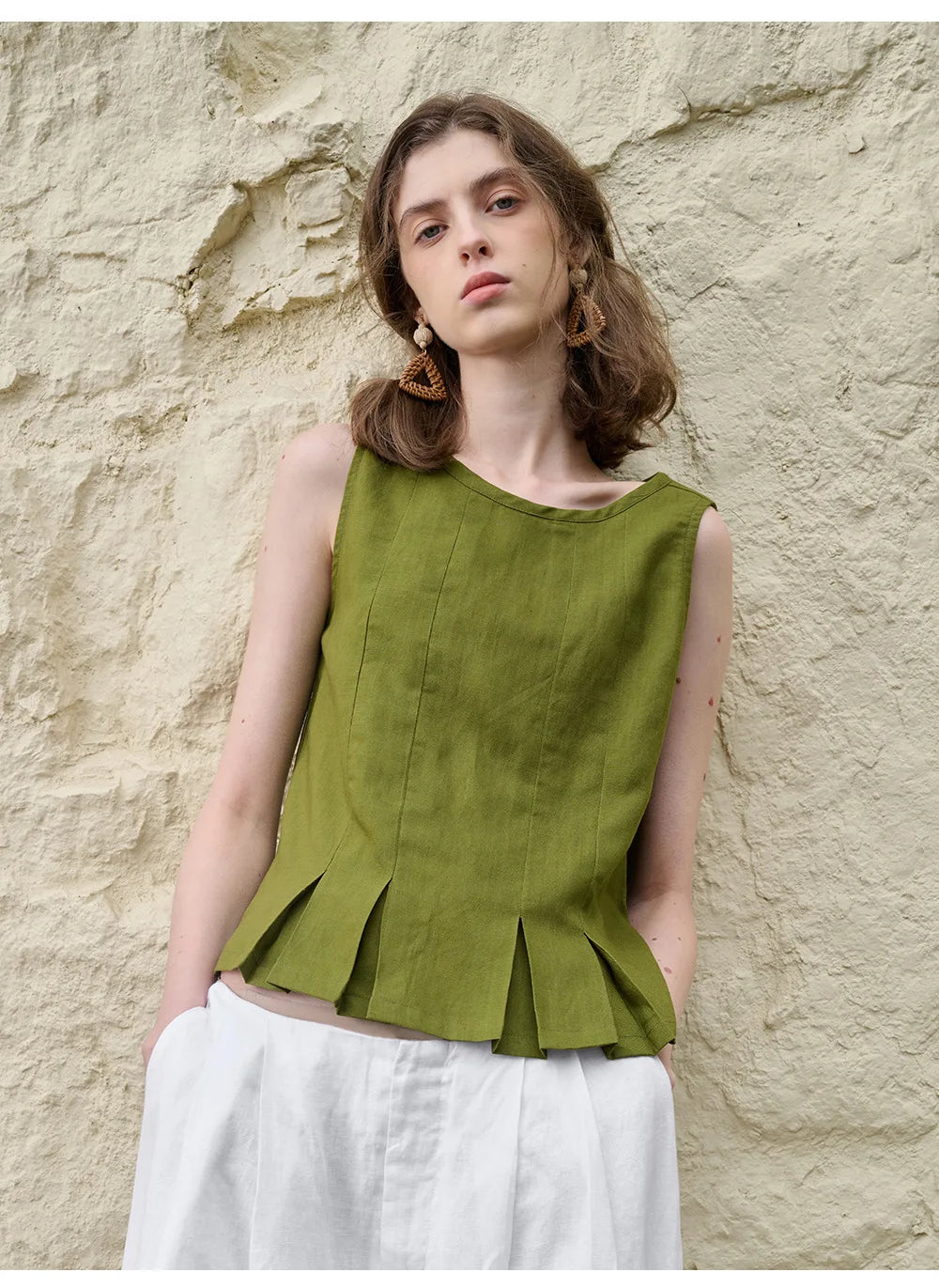 Pleated Hem Linen Top