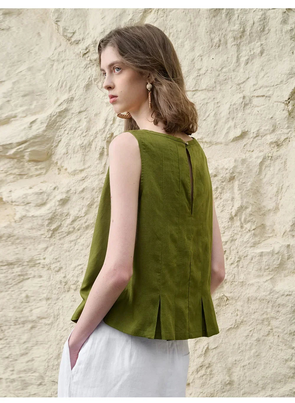 Pleated Hem Linen Top