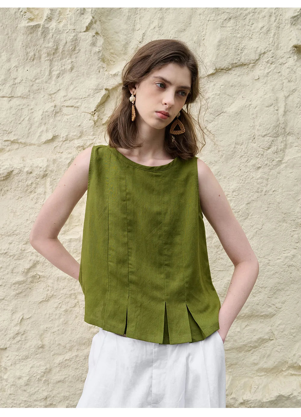 Pleated Hem Linen Top