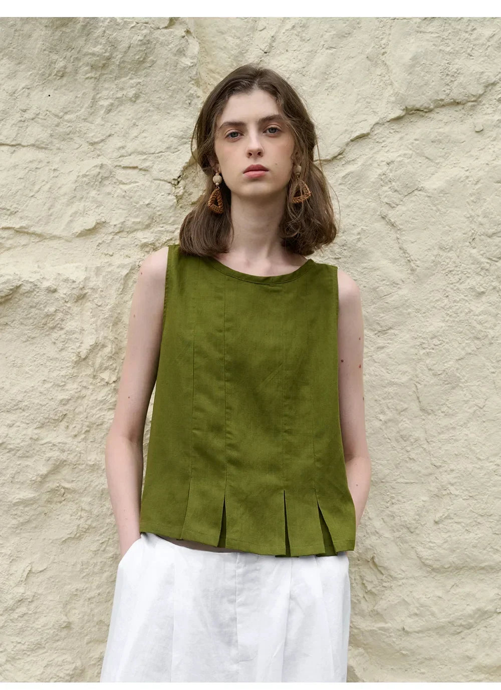 Pleated Hem Linen Top