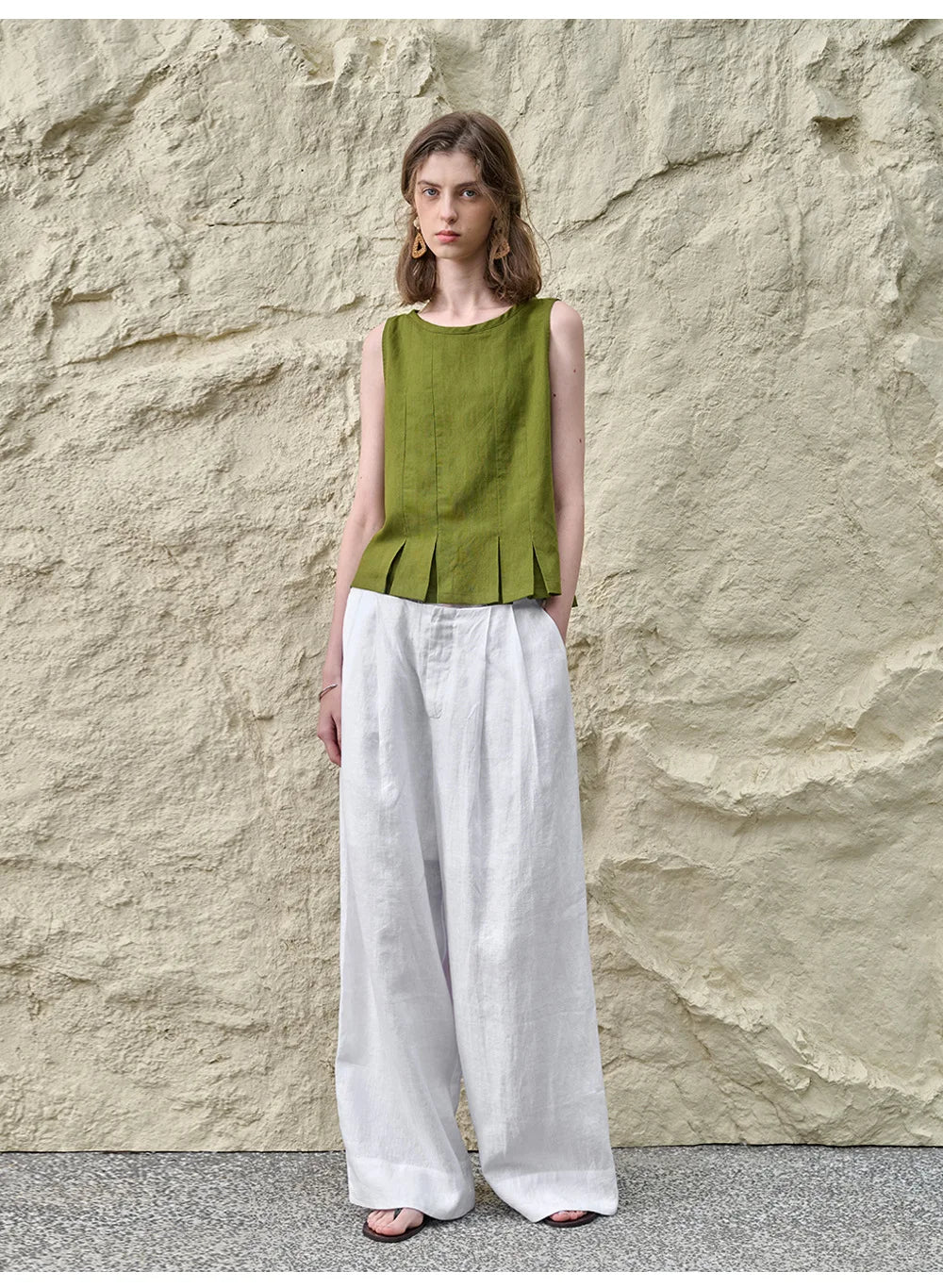 Pleated Hem Linen Top