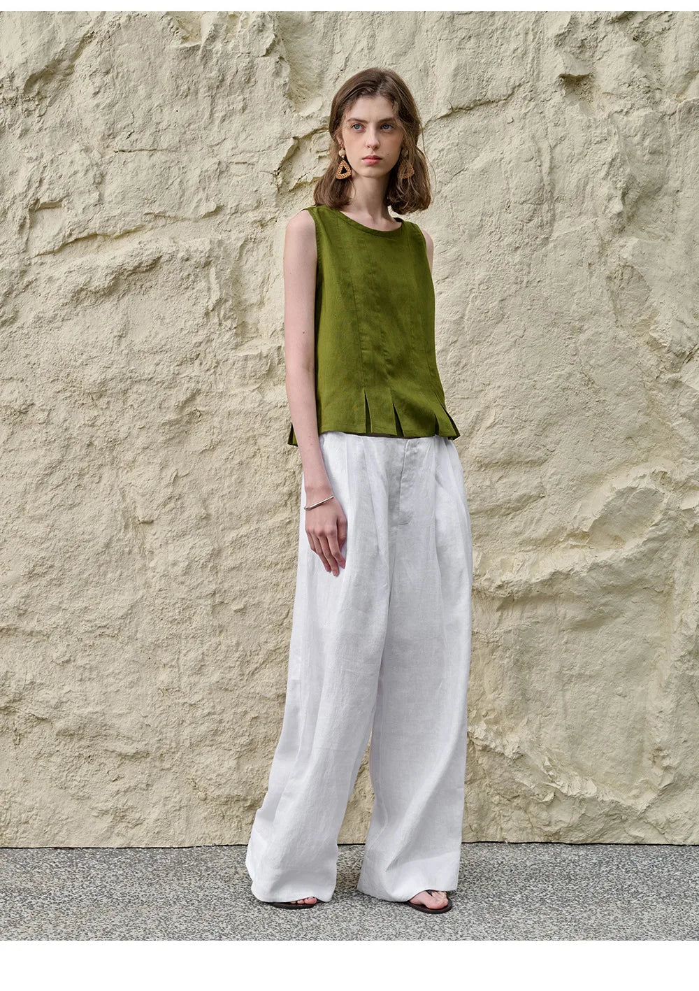 Pleated Hem Linen Top