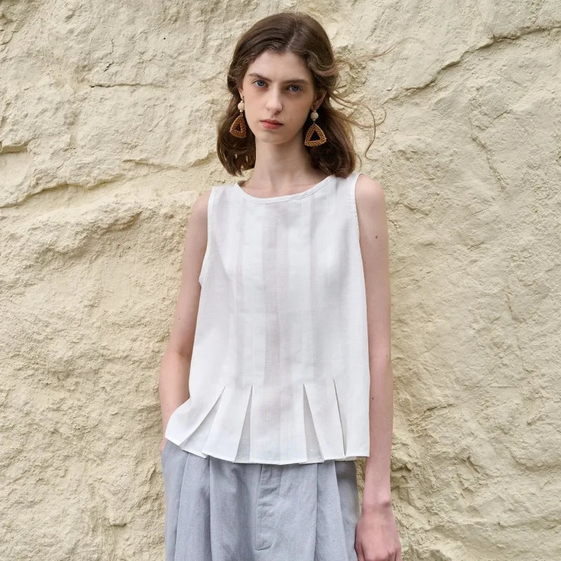 Pleated Hem Linen Top