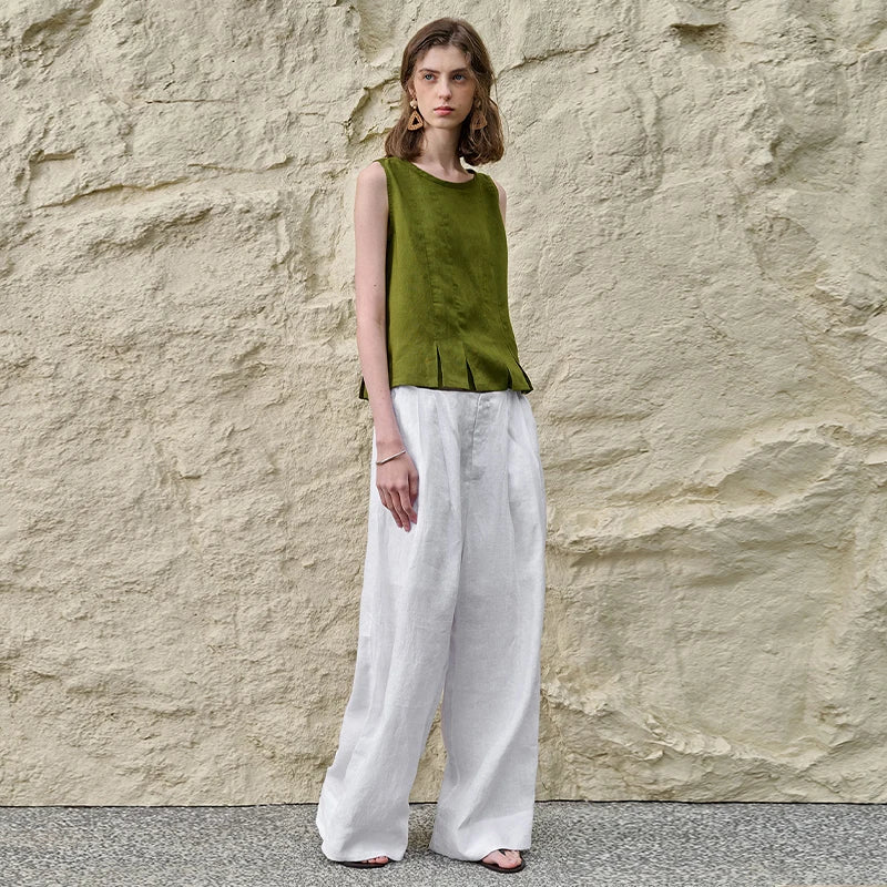 Pleated Hem Linen Top