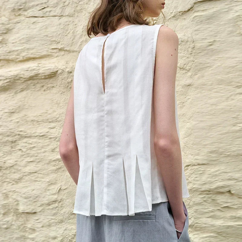 Pleated Hem Linen Top