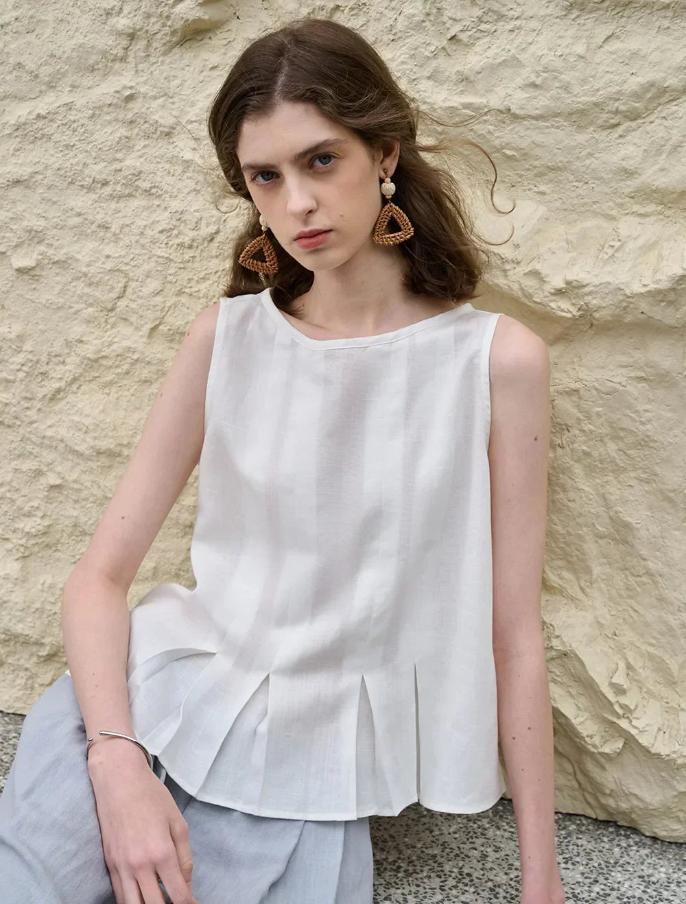Pleated Hem Linen Top