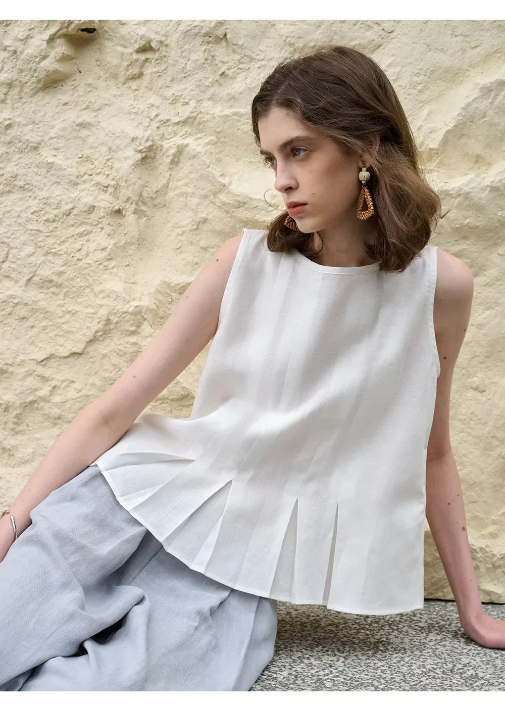Pleated Hem Linen Top