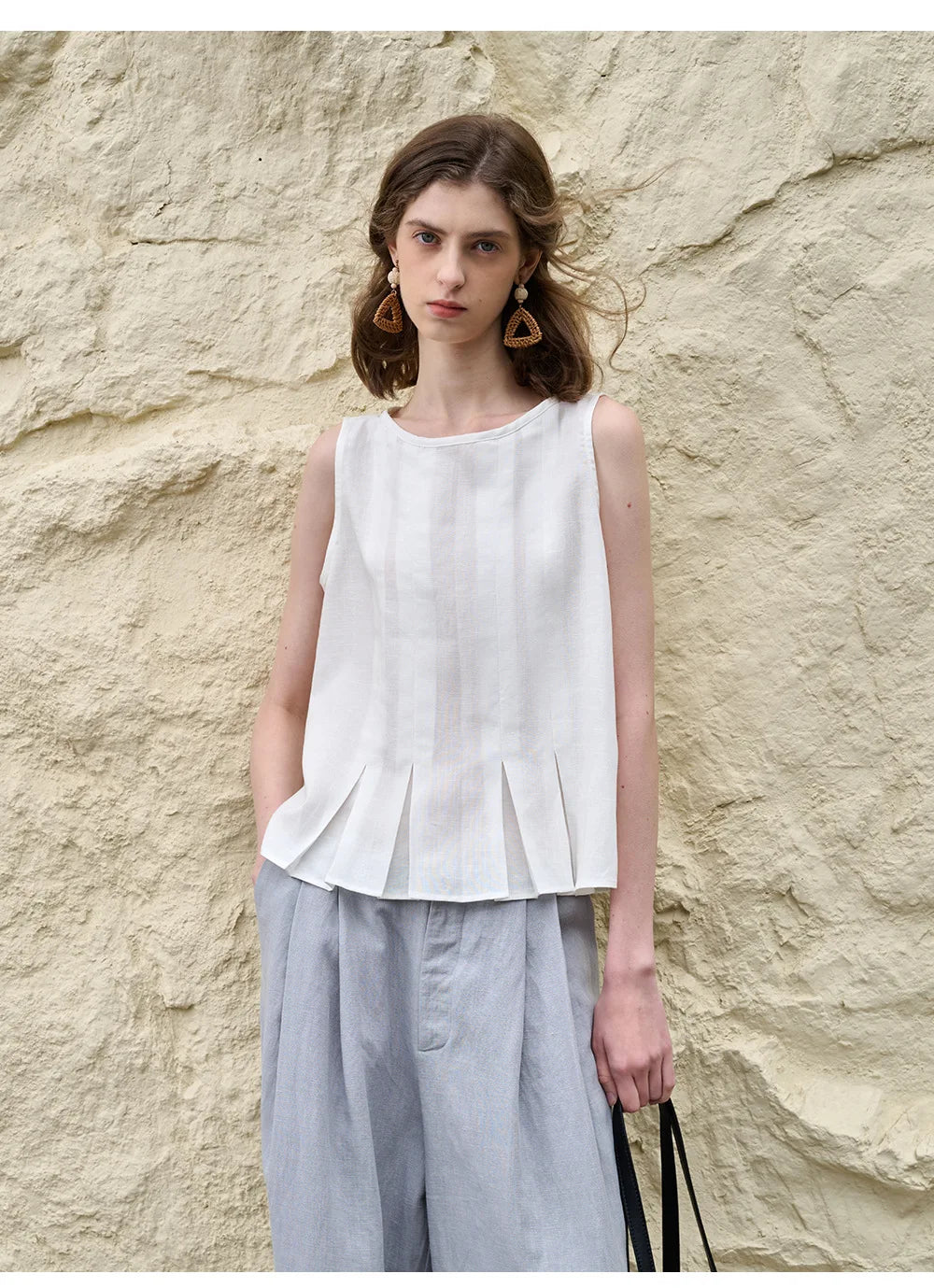 Pleated Hem Linen Top