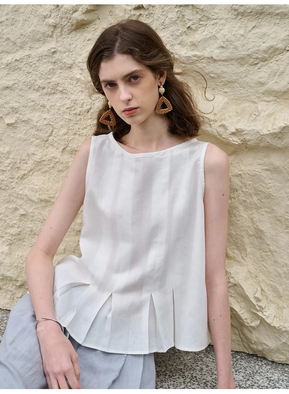 Pleated Hem Linen Top