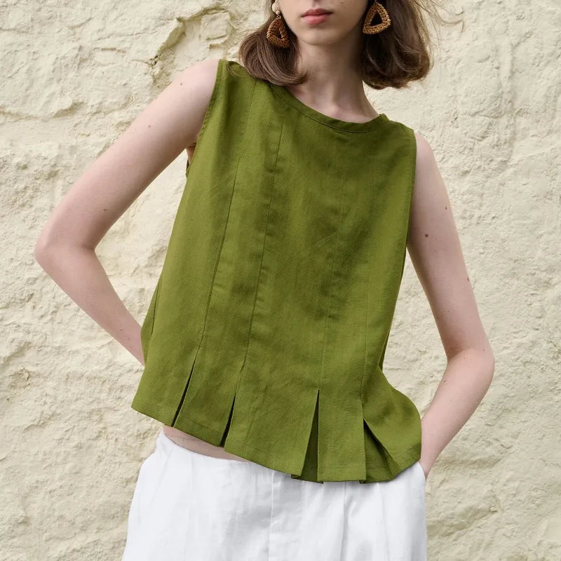 Pleated Hem Linen Top