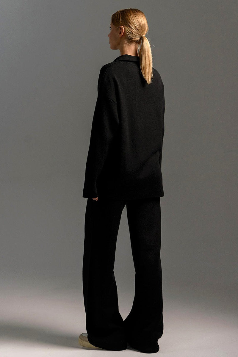 Polo Knit Pullover and Wide-Leg Pants Set