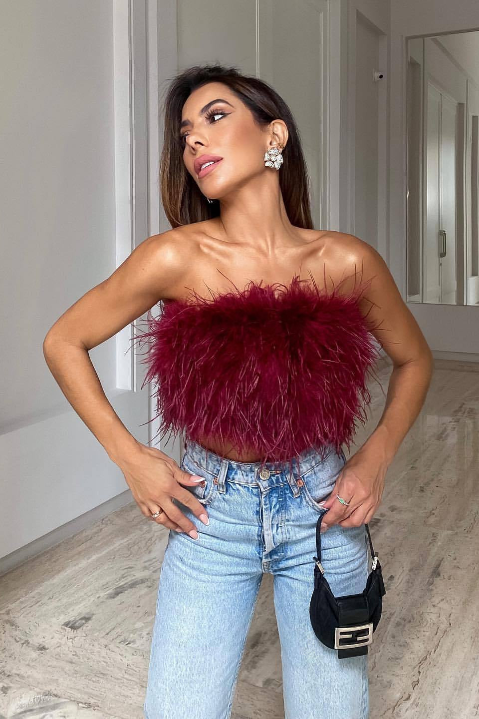 Romee Feather Strapless Top