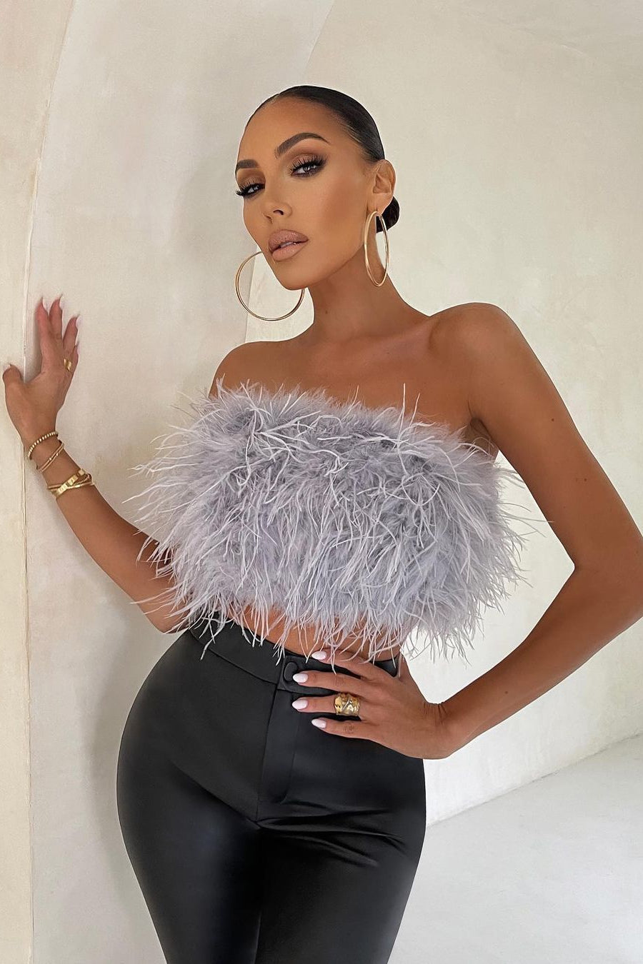 Romee Feather Strapless Top