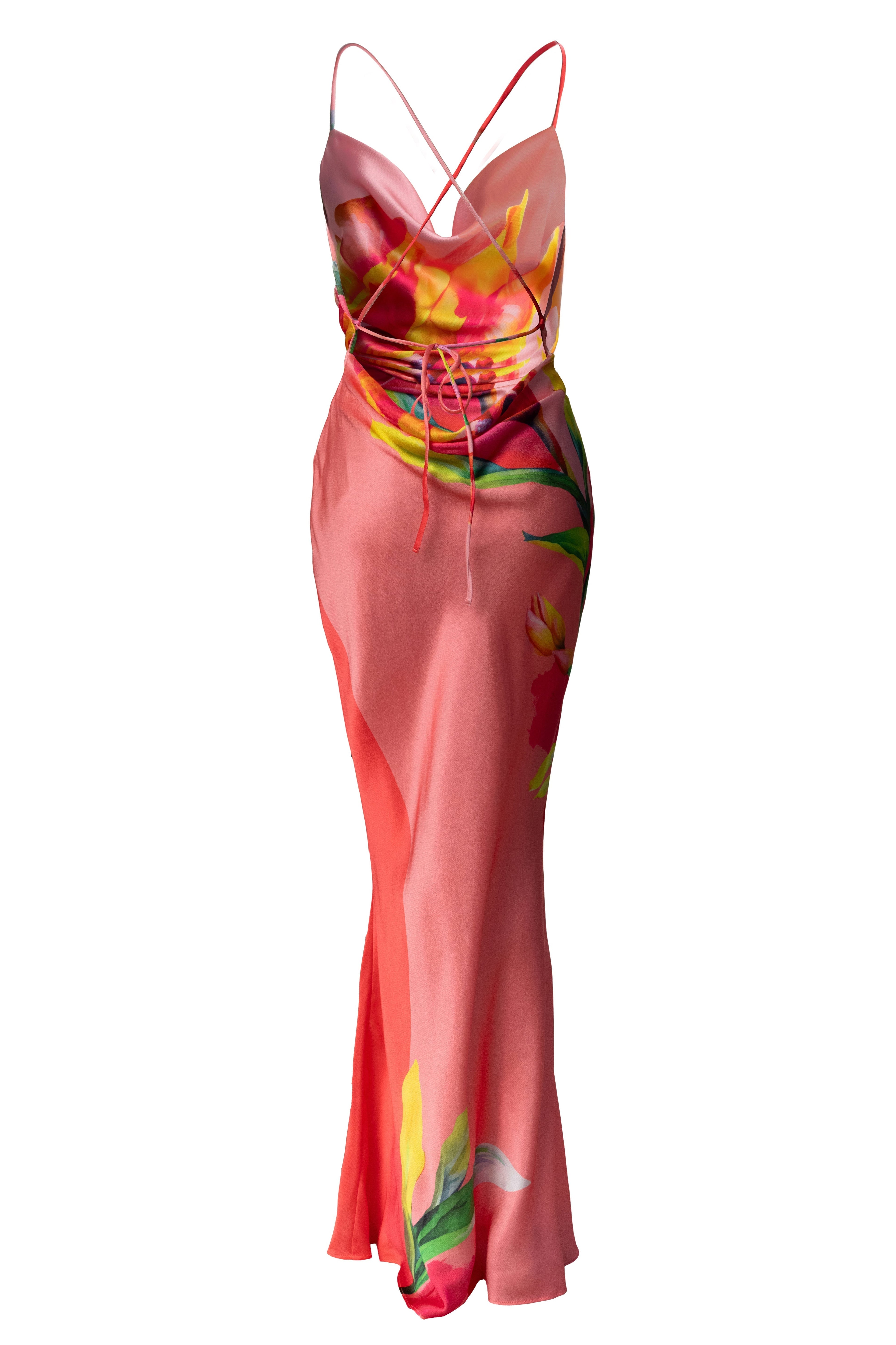 Satin Floral Print Maxi Dress