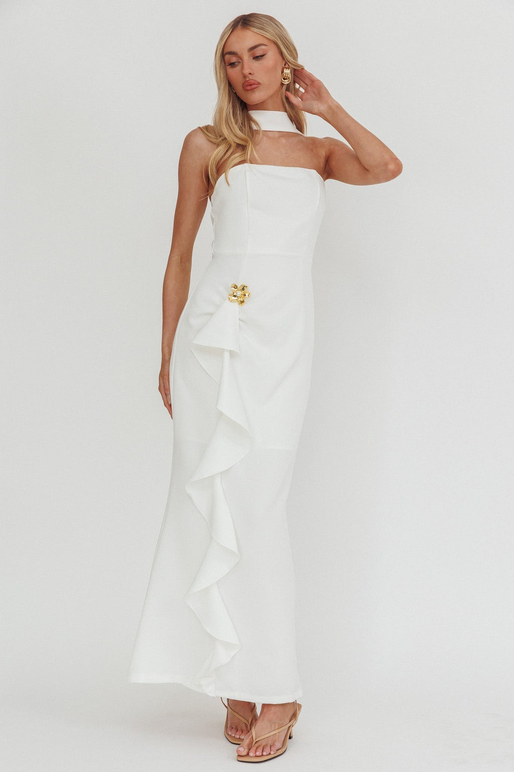 Selora Ruffle Maxi Dress White