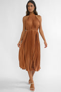 Sharaya Pleated Midi Dress Mocha