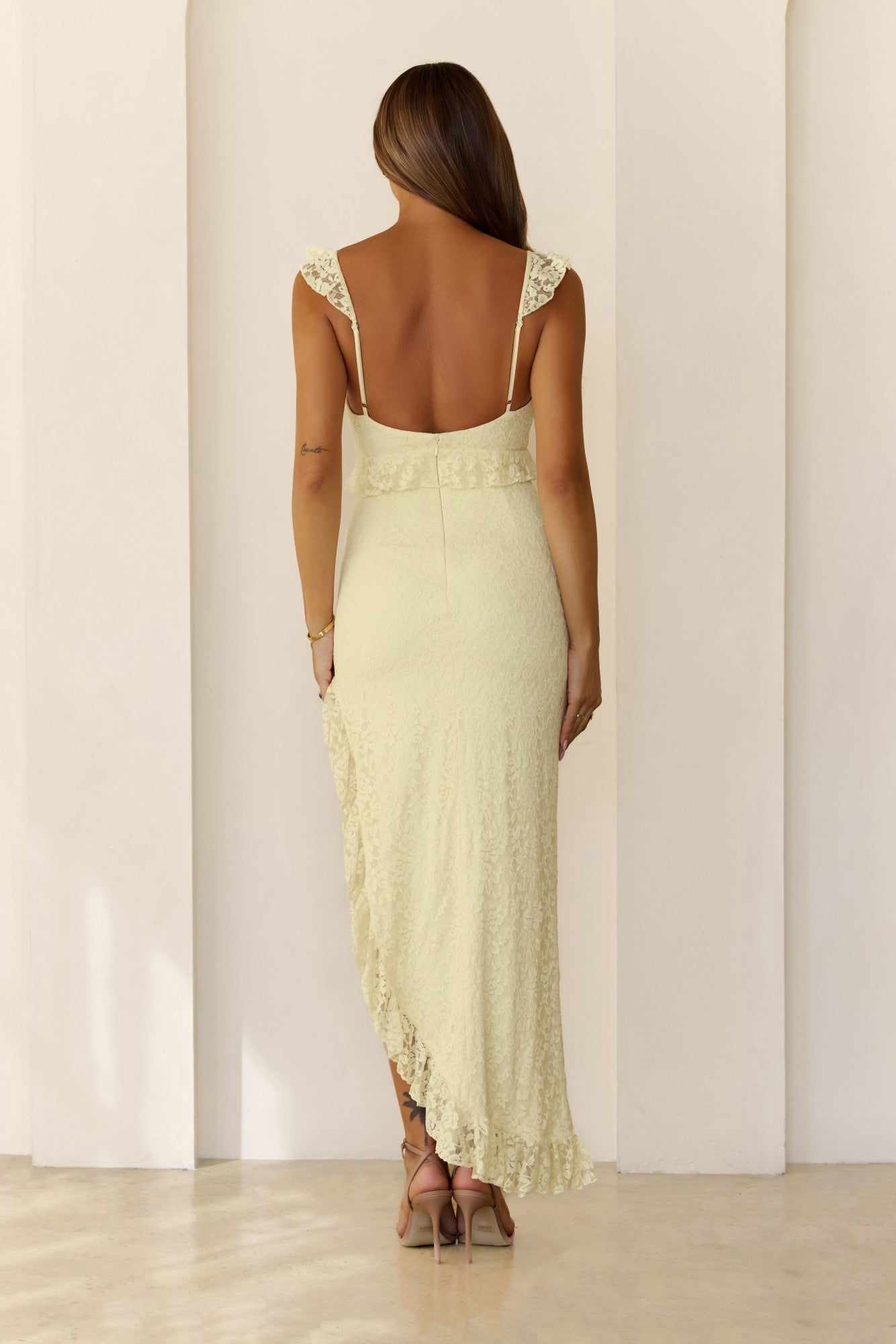 Solenne Lace Midi Dress Yellow