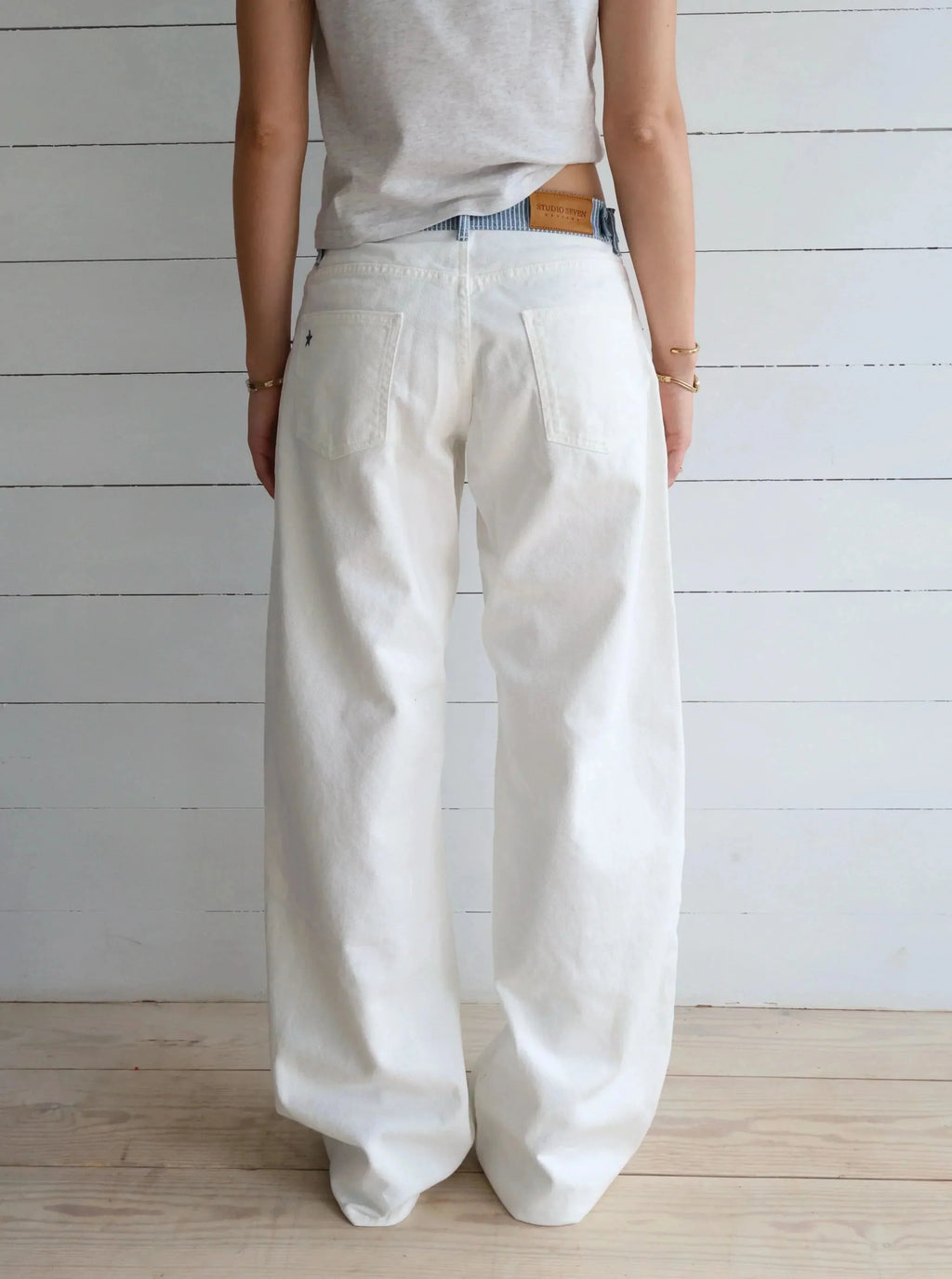 Stella Striped-Waist White Denim Jeans