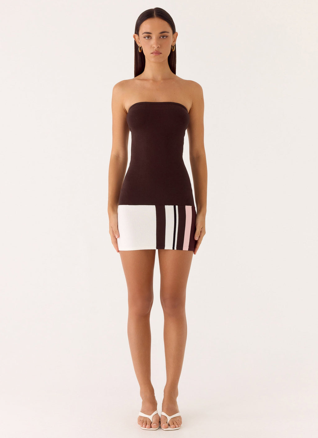 Straight Lines Knit Mini Dress Brown