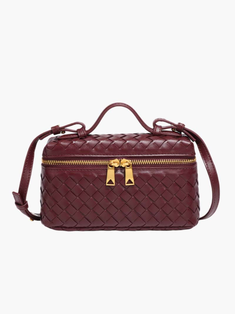 Top Handle Woven Faux Suede Bag