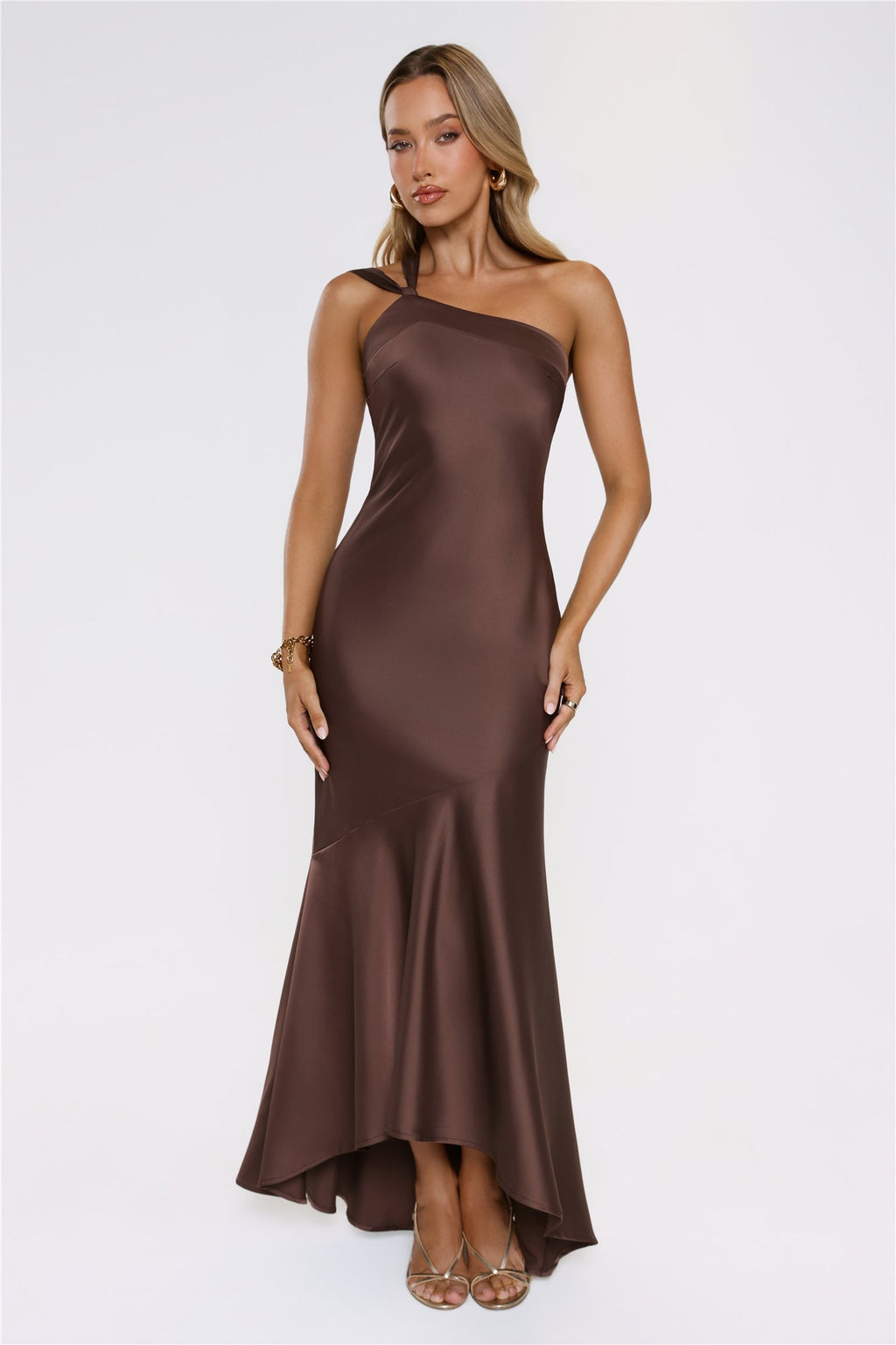 Velvetia One-Shoulder Maxi Dress Brown