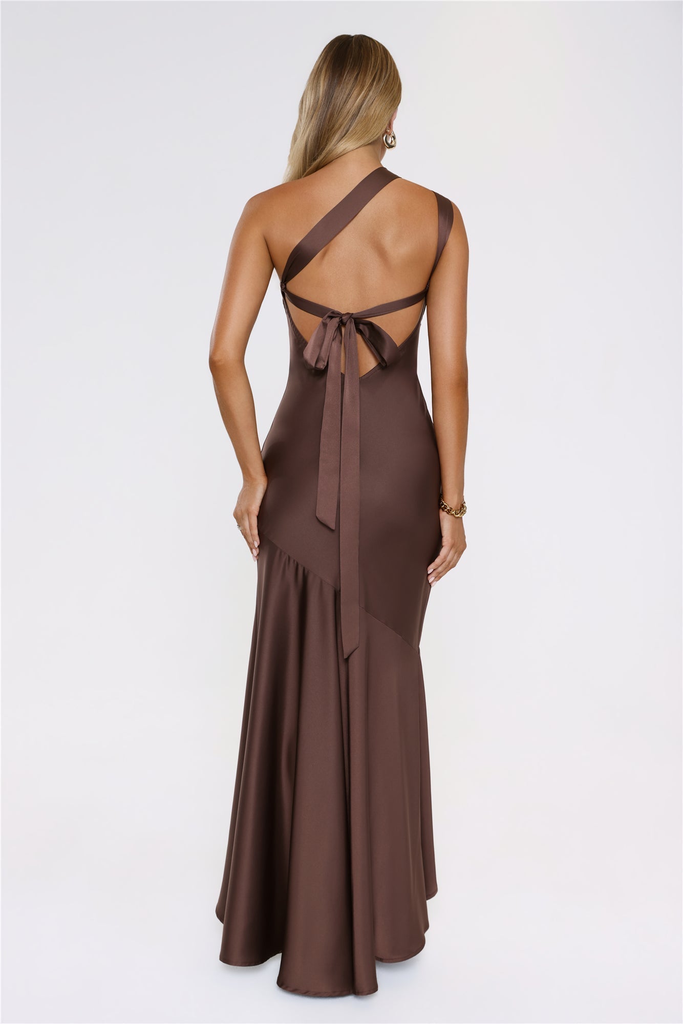 Velvetia One-Shoulder Maxi Dress Brown