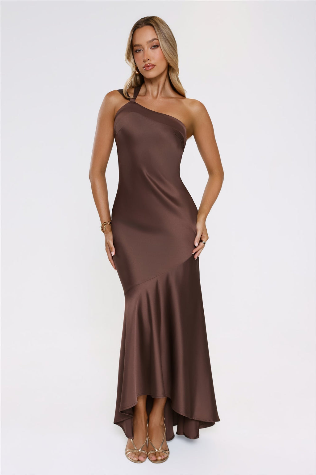 Velvetia One-Shoulder Maxi Dress Brown