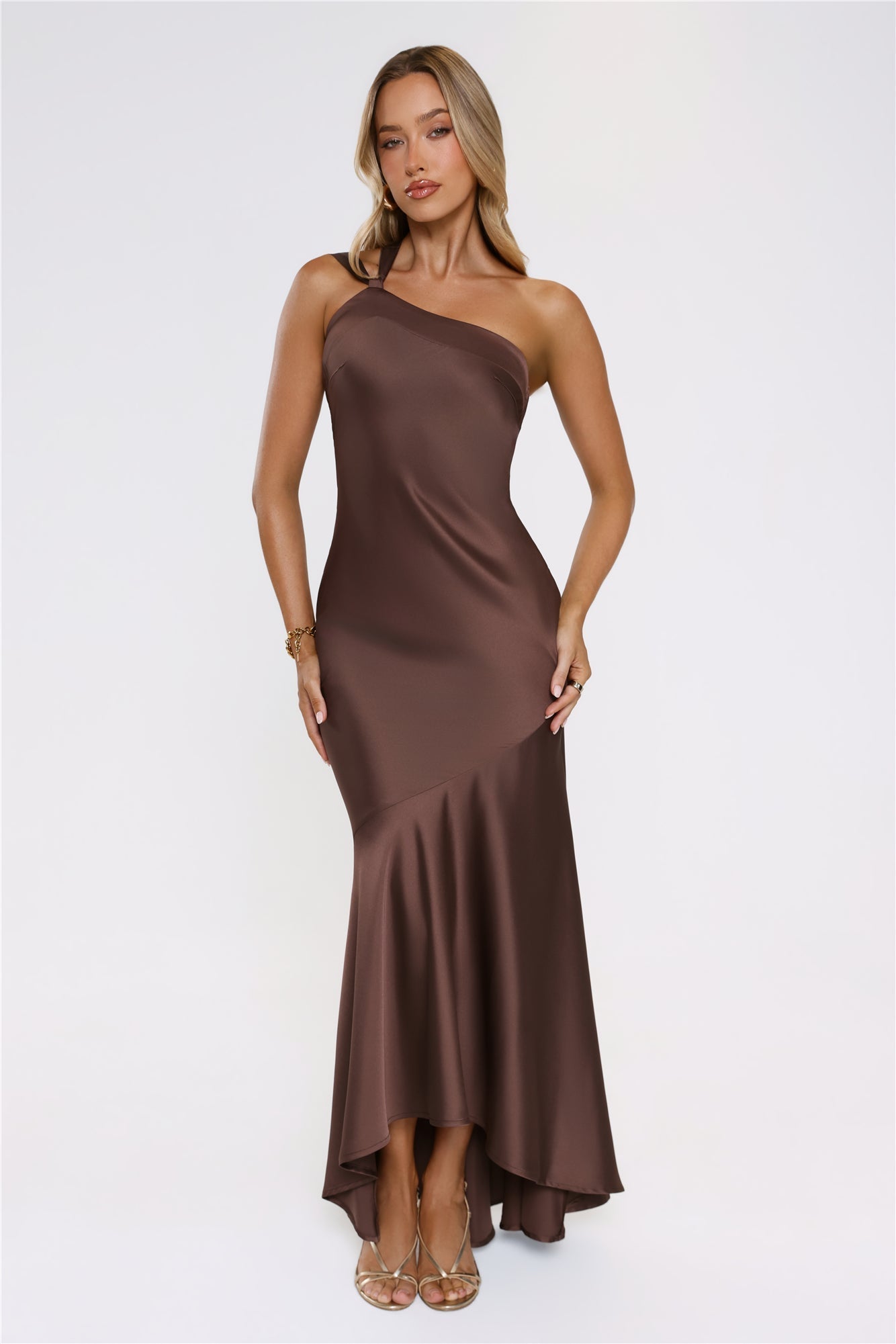 Velvetia One-Shoulder Maxi Dress Brown